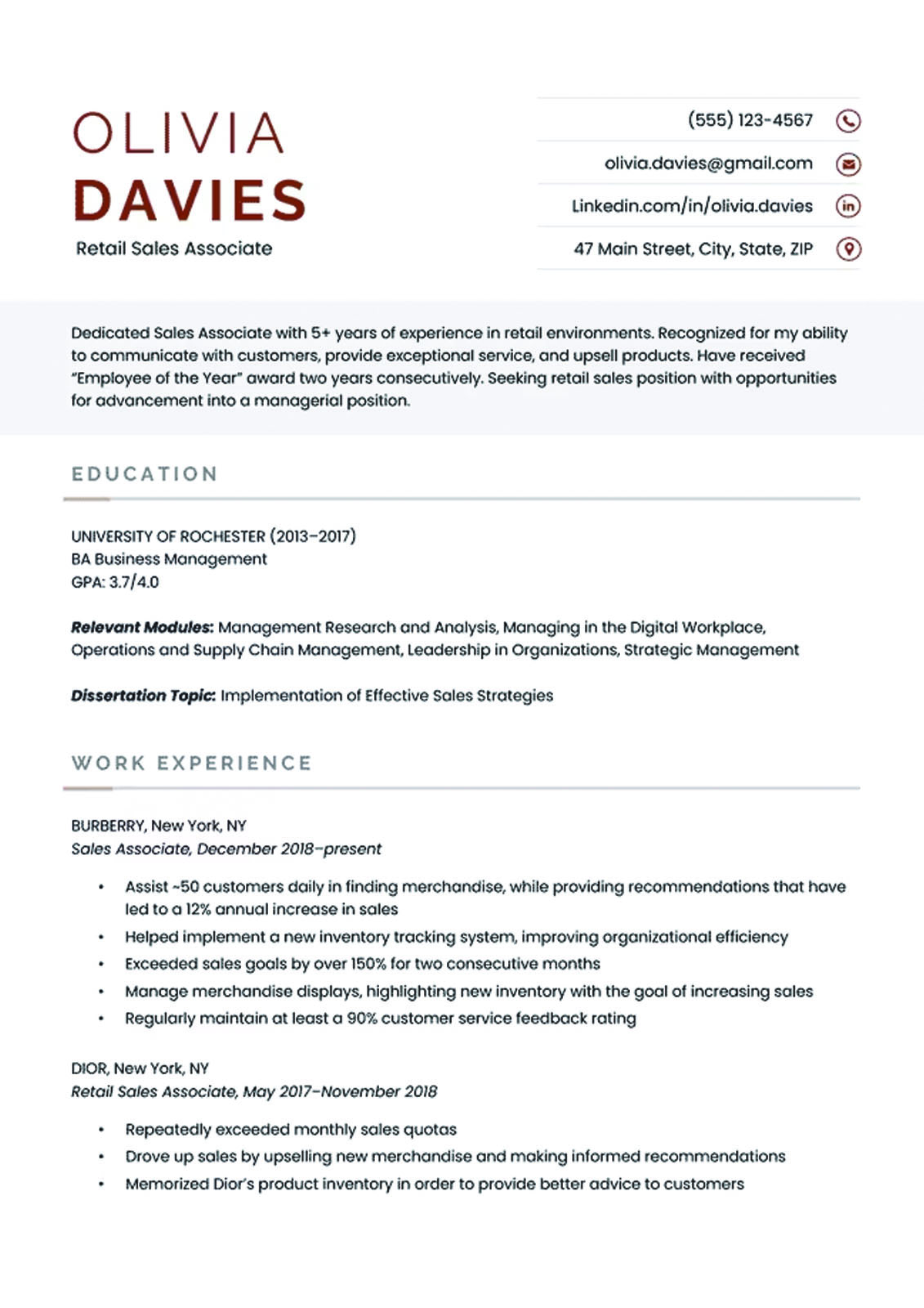 Business CV template in Red