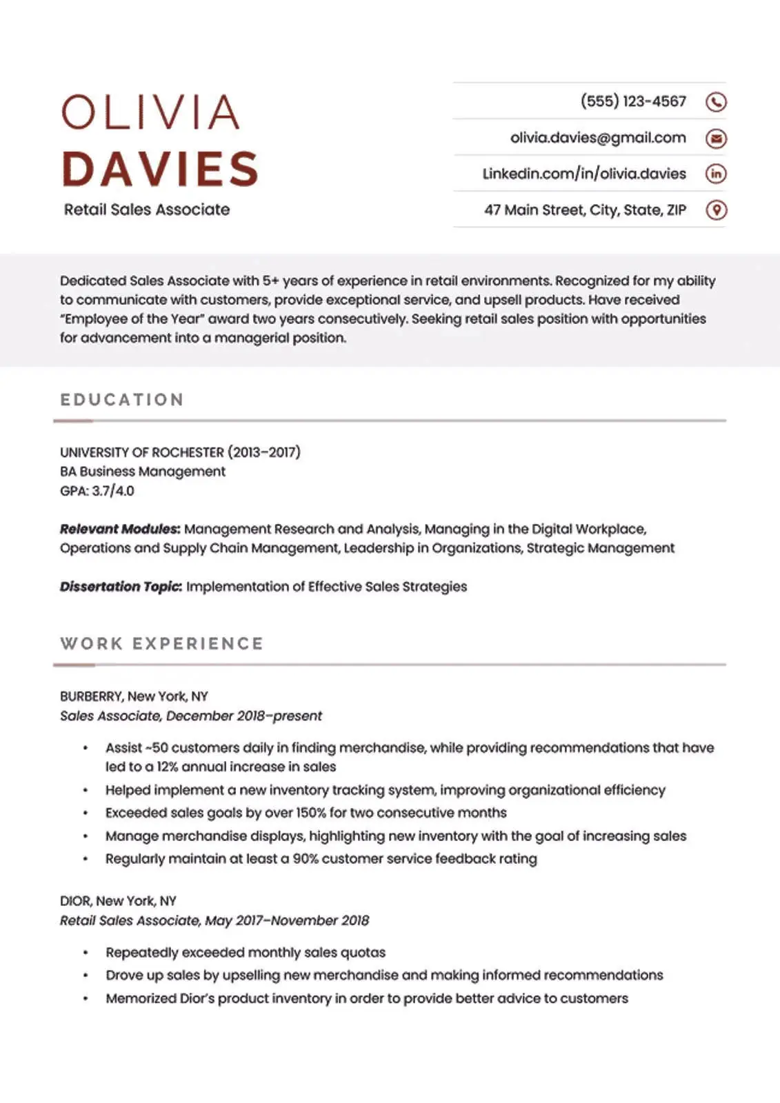 Business CV template in Red
