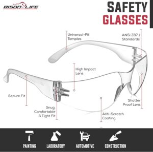 BISON LIFE Scratch Resistant Wrap Around Eyewear Safety Glasses