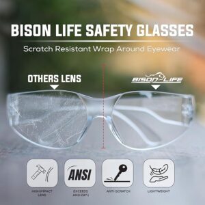 BISON LIFE Scratch Resistant Wrap Around Eyewear Safety Glasses