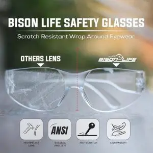 BISON LIFE Scratch Resistant Wrap Around Eyewear Safety Glasses
